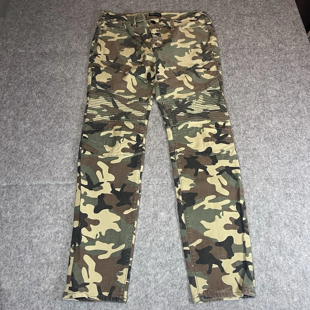 TRUE RELIGION Rocco Jeans Mens 34x32 Green Moto Camo Relaxed Skinny Streetwear